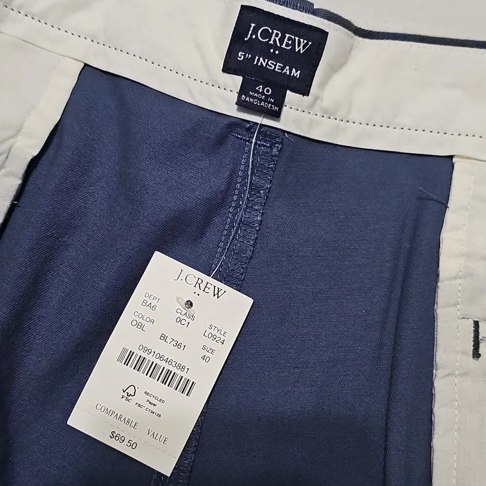 J. Crew Deep Blue Men's Flat Front Shorts Size 40 New